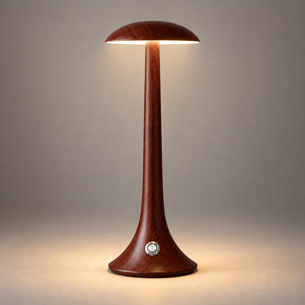 Lampe Morel allumée, photo studio sur fond gris