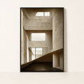 Affiche Cemento encadrée en noir, vue de face : volume brutaliste en béton sous une lumière rasante