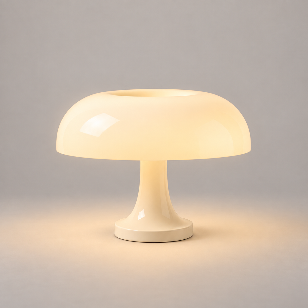 soft-ivory-1 — Lampe Caldera Soft Ivory allumée, photo studio sur fond gris