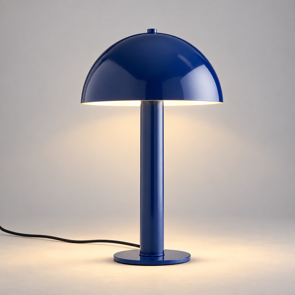 pacific-blue-1 — Lampe Lucca Pacific Blue allumée, photo studio sur fond gris