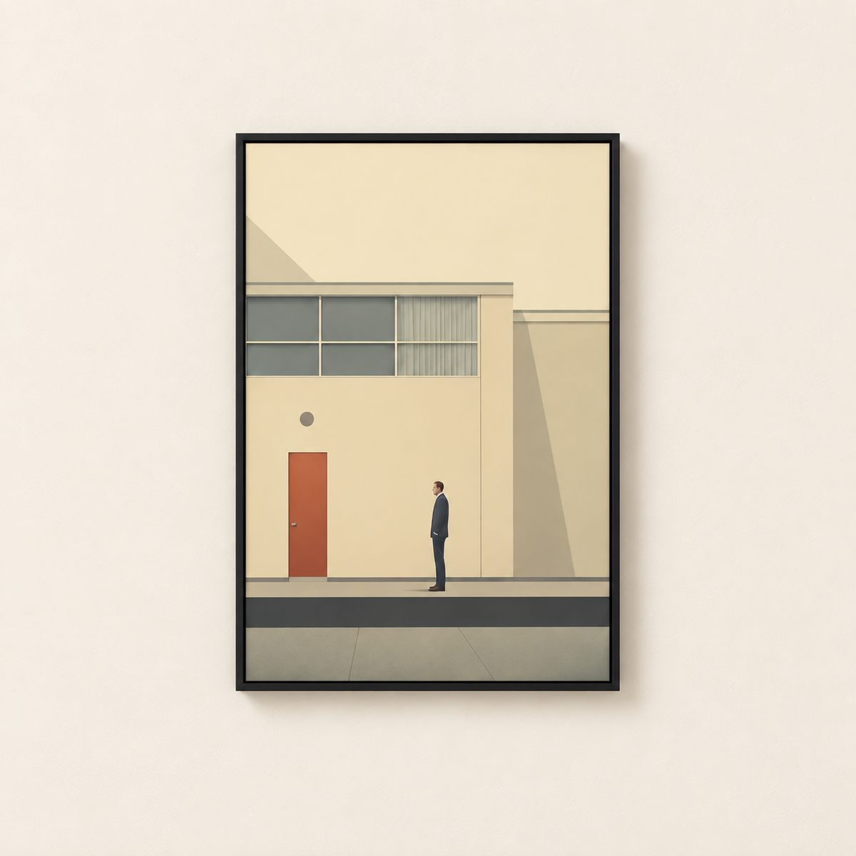 Affiche Navata encadrée en noir, architecture minimaliste et silhouette, vue de face