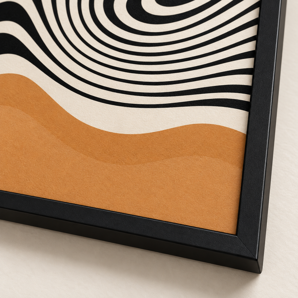 Détail du papier et du cadre noir de l’affiche Onda Bauhaus