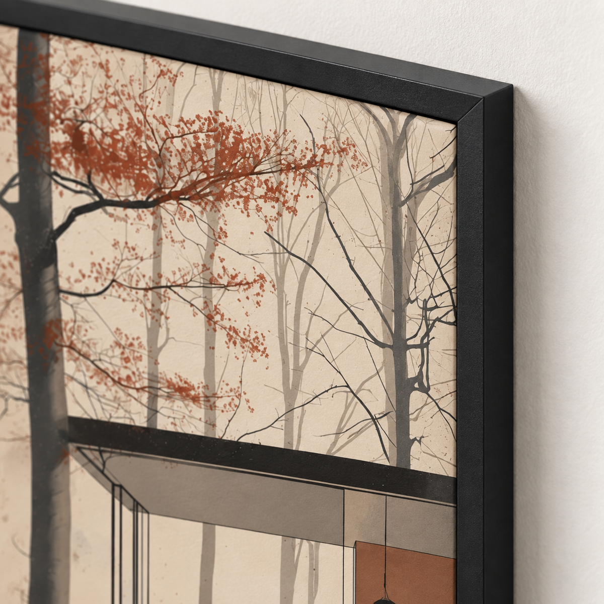 Détail du papier mat et du cadre noir de l’affiche Selva
