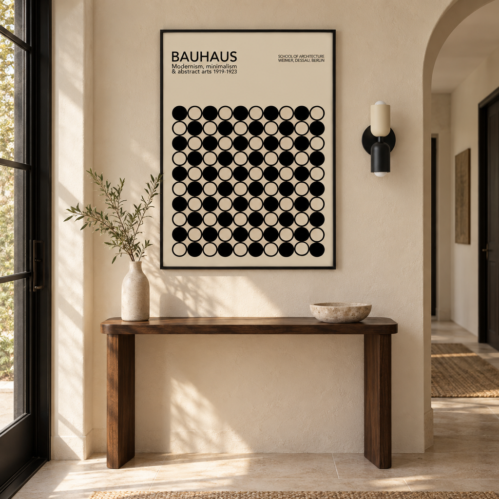 Affiche Tessera dans une entrée lumineuse avec l’applique Solstice Ivory Graphite