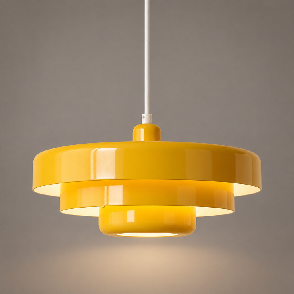 saffron-yellow-1 — Suspension Tivoli Saffron Yellow allumée, photo studio sur fond gris