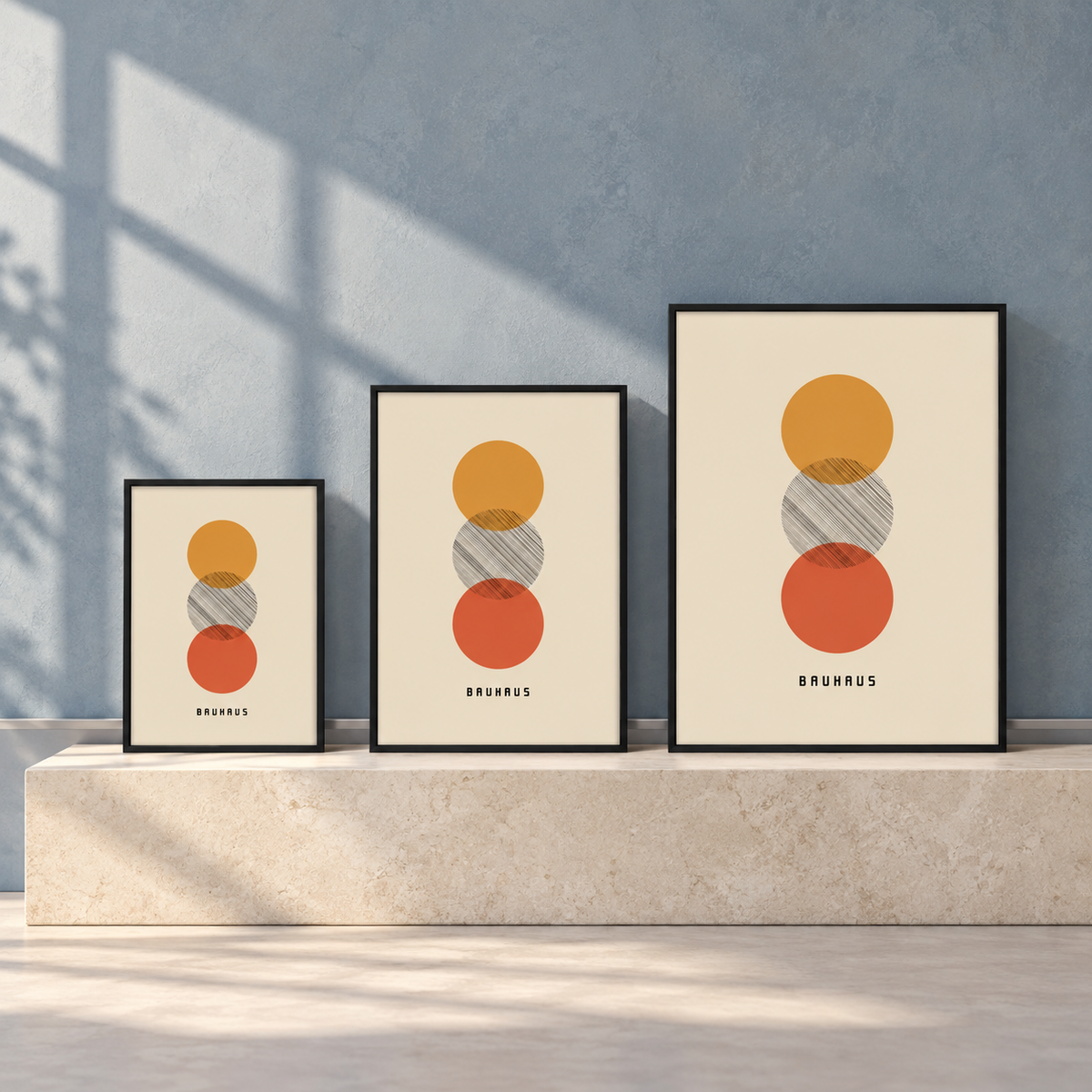 Affiche Trio présentée dans les formats 30 × 40, 40 × 60 et 50 × 70 cm